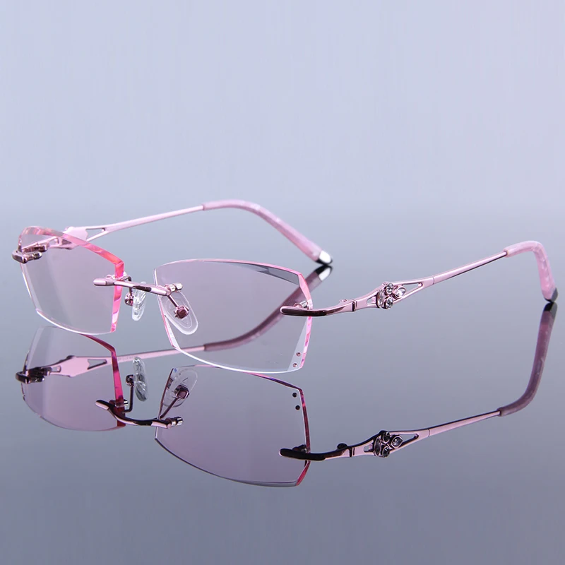 Pink Модные тонированные очки для чтения, женские элегантные стразы, очки без оправы+ 0,5~+ 4,0, очки для дальнозоркости, женские Q2605 - Цвет оправы: Pink