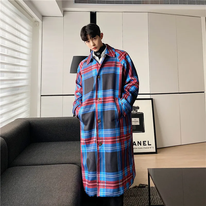 

Men Retro Casual Thick Cotton Padded Plaid Long Trench Coat Male Streetwear Vintage Windbreaker Overcoat Jacket Outerwear
