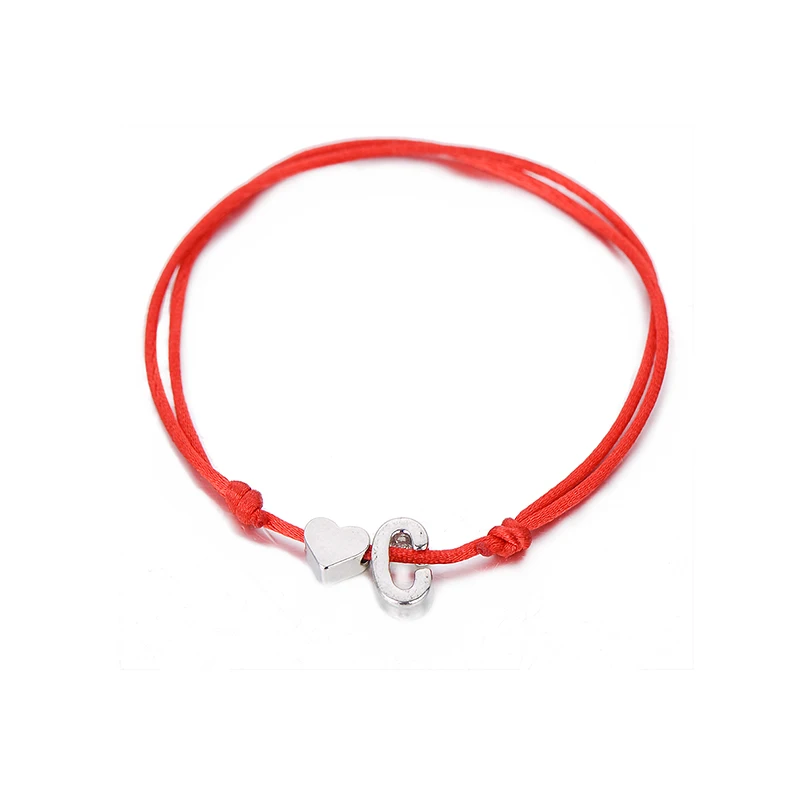 1pc Silver Color Tiny Heart Initials Name Charm Letter Bracelet For Women Men Lucky String Rope Red Bracelets Couple Gifts |