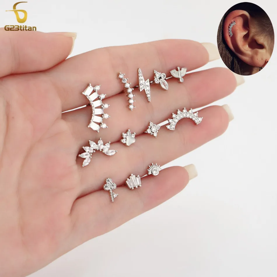 

16G Cartilage Helix Ear Ring Surgical Stainless Steel CZ Studs Earrings Tragus Huggie Barbell Screw Auricle Piercing Jewelry