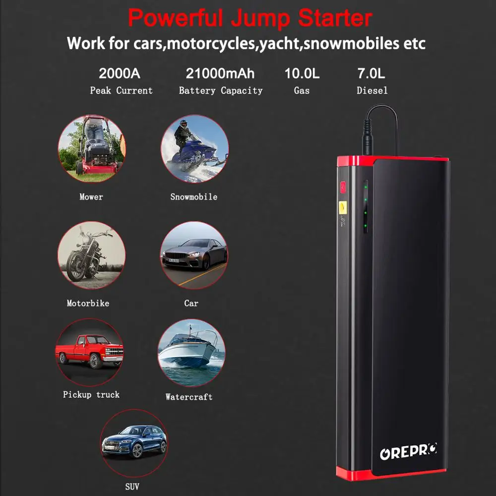 grepro jump starter 2000a car jump starter 12v vehicle buster booster starting device auto emergency start battery power bank free global shipping