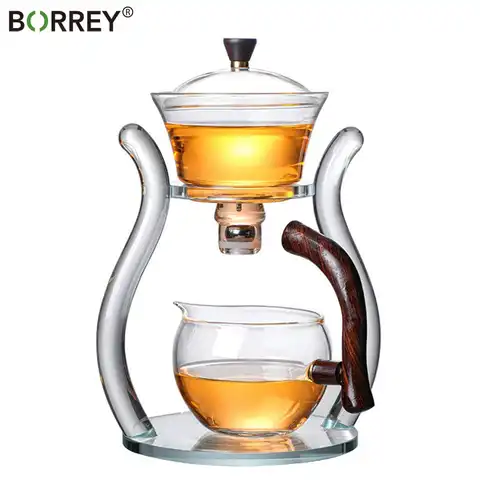 Стеклянный чайный набор BORREY Lazy Kungfu, чаша с поворотной крышкой на магните, полуавтоматический стеклянный чайник (стеклянный чайник)