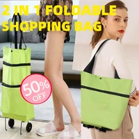 reusable eco waterproof shopping organizer made of oxford cloth 30l foldable shopping bag shopping trolley cart on wheels