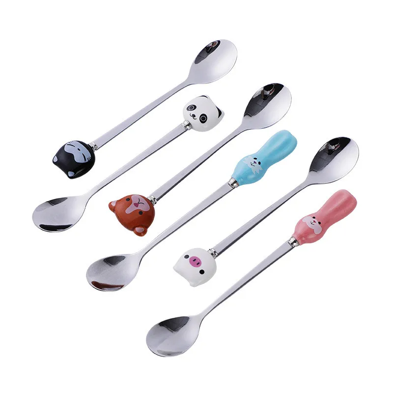 Милая мультяшная ложка для кофе и чая с животными кошкой пандой Кроликом