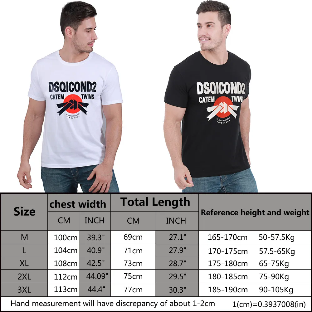 

dsq brand summer style 100% cotton black casual O-Neck short sleeve tees white letter T-shirt for men dt003