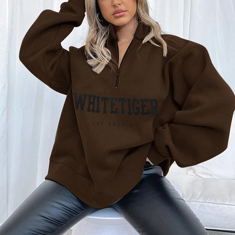 

Свитшот женский оверсайз с длинным рукавом, на молнии, с воротником-стойкой