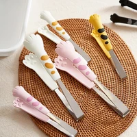 japanese cat paw shape food tongs cute cartoon meal tongs stainless steel barbecue tongs kitchen gadgets kitchen accessories