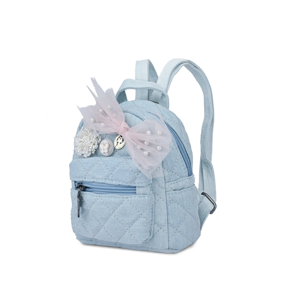 LightBlue Редкий креативный мини-рюкзак для женщин, джинсовые сумки на плечо для девочек-подростков, детские маленькие сумки с бантом и жемчугом, Женский школьный рюкзак BS8001 - Цвет: LightBlue