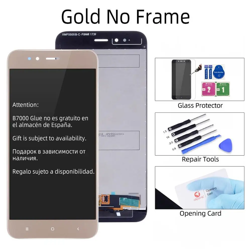 Дисплей для Xiaomi Mi A1 MiA1 5X LCD в сборе с тачскрином на рамке 5.5'' черный белый золото - Цвет: Gold No Frame