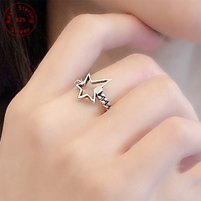 

Винтаж Серебро 925 стерлингового серебра ювелирные изделия перфорацией в виде звезд кольцо для женщин модная одежда для девочек нерегулярны...