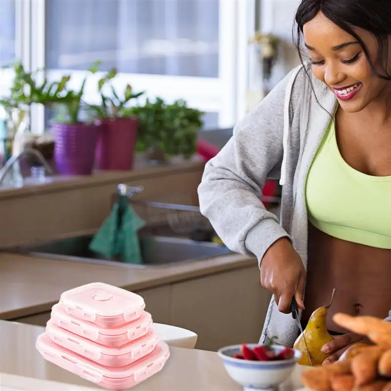 Квадратная силиконовая коробка для ленча контейнер хранения продуктов