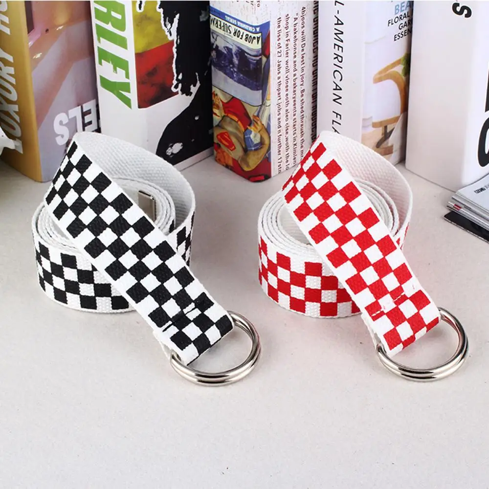 

2020 New Fashion Punk Checkered Belt Waistband Long Black and White Plaid Checkerboard Couple Checkered Canvas Women News Belts