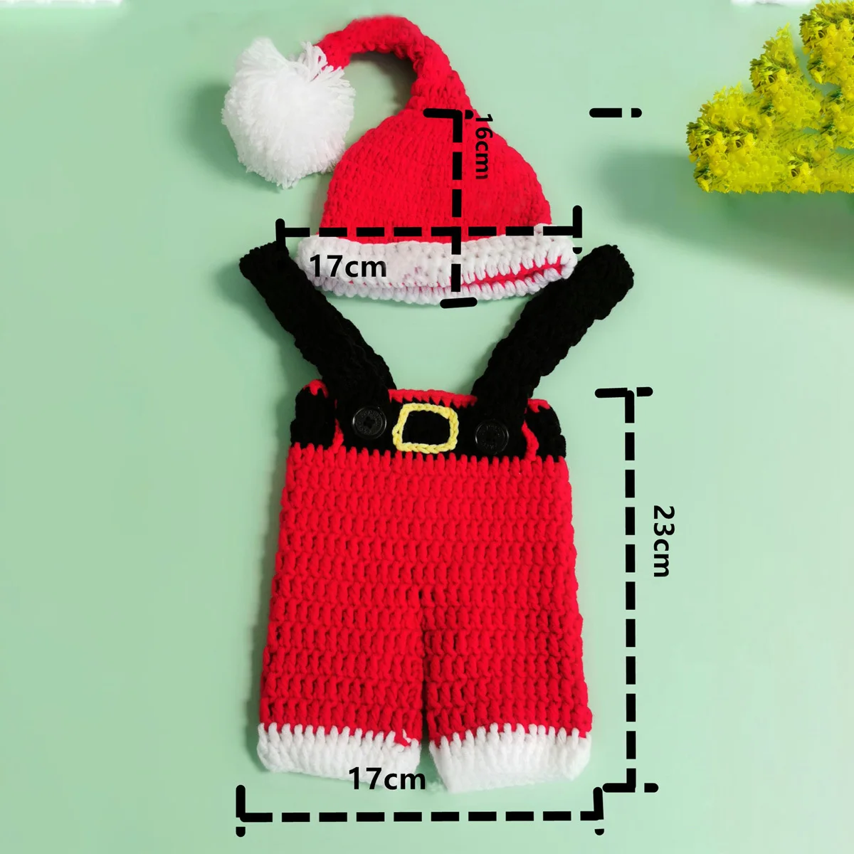 

Newborn Baby Crochet Knitted Cap Hat+Suspender Trousers Santa Claus Outfits Photography Props Christmas Costume for Infant Baby