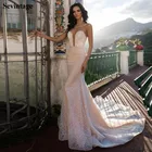 Шикарные блестящие свадебные платья Sevintage в стиле бохо, блестящие свадебные платья с глубоким круглым декольте и шлейфом для невесты, индивидуальный пошив