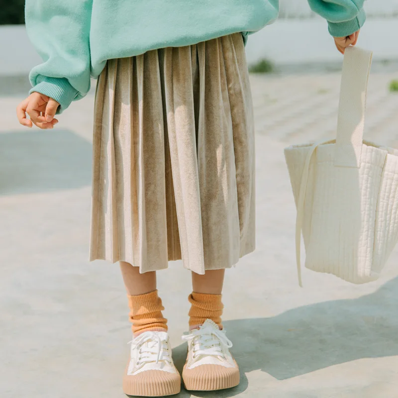 Милая бархатная однотонная плиссированная юбка для девочек на осень