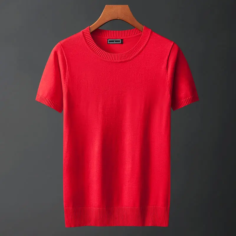 

Летняя облегающая Мужская рубашка 2021, Мужская облегающая однотонная Повседневная футболка с круглым вырезом и коротким рукавом, трикотажн...