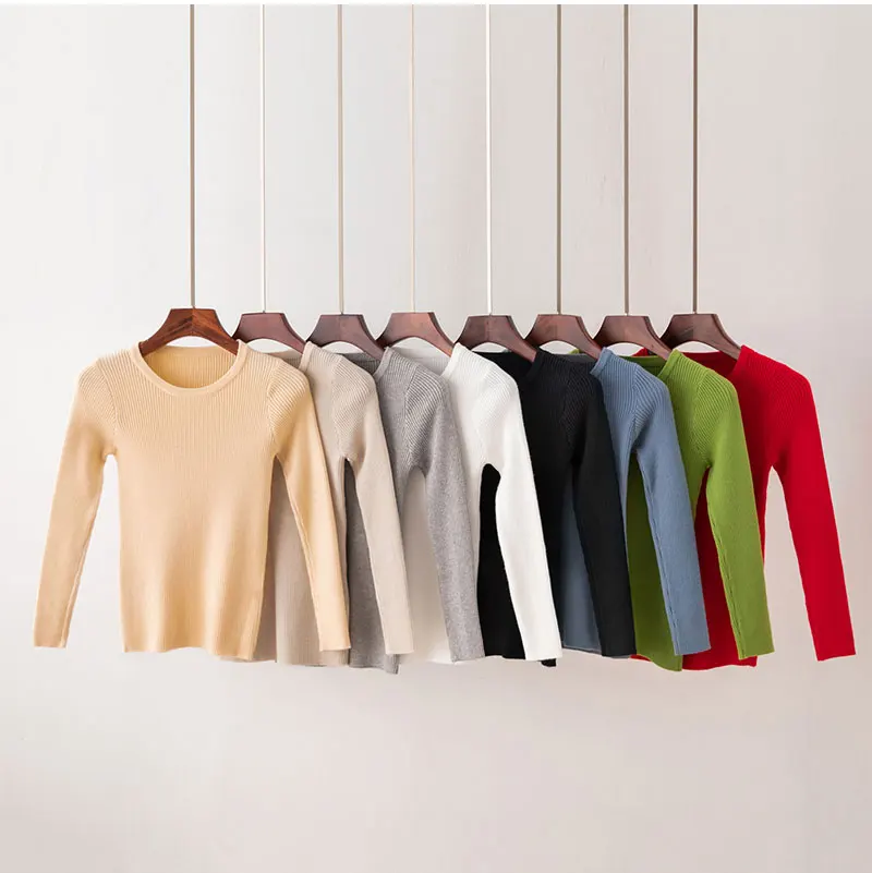 Популярный женский свитер 2019 осень круглый вырез эластичность плюс размер