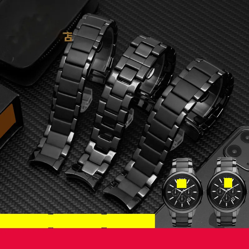 

high quality ceramic strap + case watch accessories FOR ar1451 ar1452 quartz watch women and Man's wristband 22MM 24MM bracelet