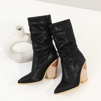 sexy womens leather boots high heel shoes designers brand fashion 2022 female thick knee boots shoes woman casual winter