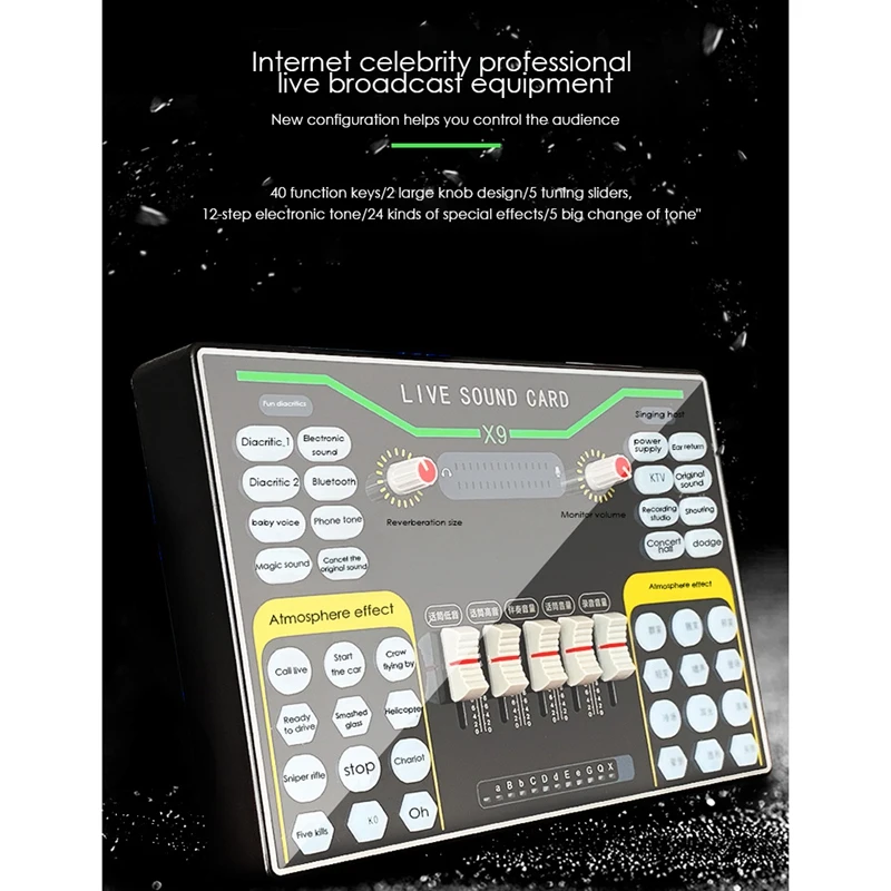 

X9 Douyin Kuaishou K Song Recording Device Dual Mobile Phone Live Broadcast Anchor 2-Channel USB Sound Card Set