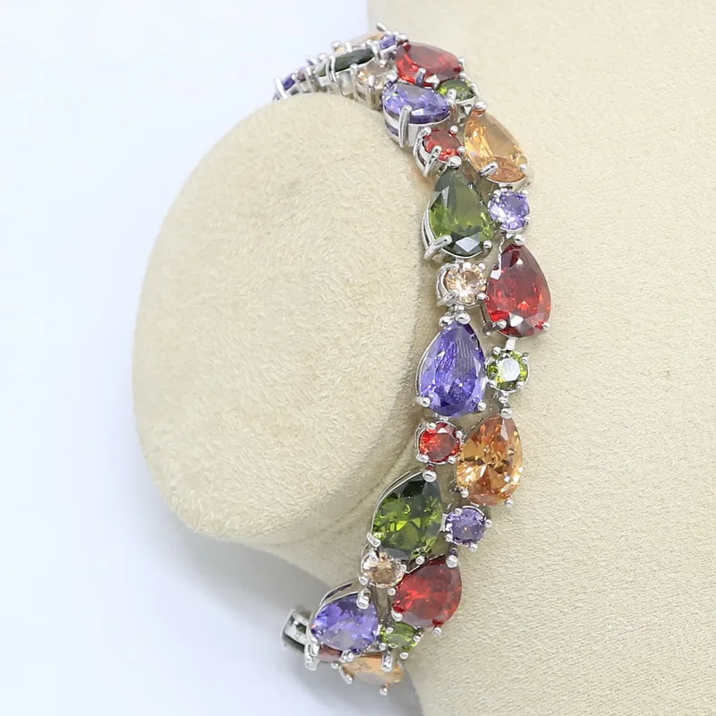 Серебряный свадебный набор украшений для женщин разноцветный циркониевый