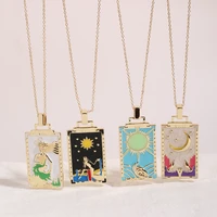 new hip pop necklace tarot jewelry colorful rectangular sun mermaid moon painted amulet pendant necklaces for women men gift