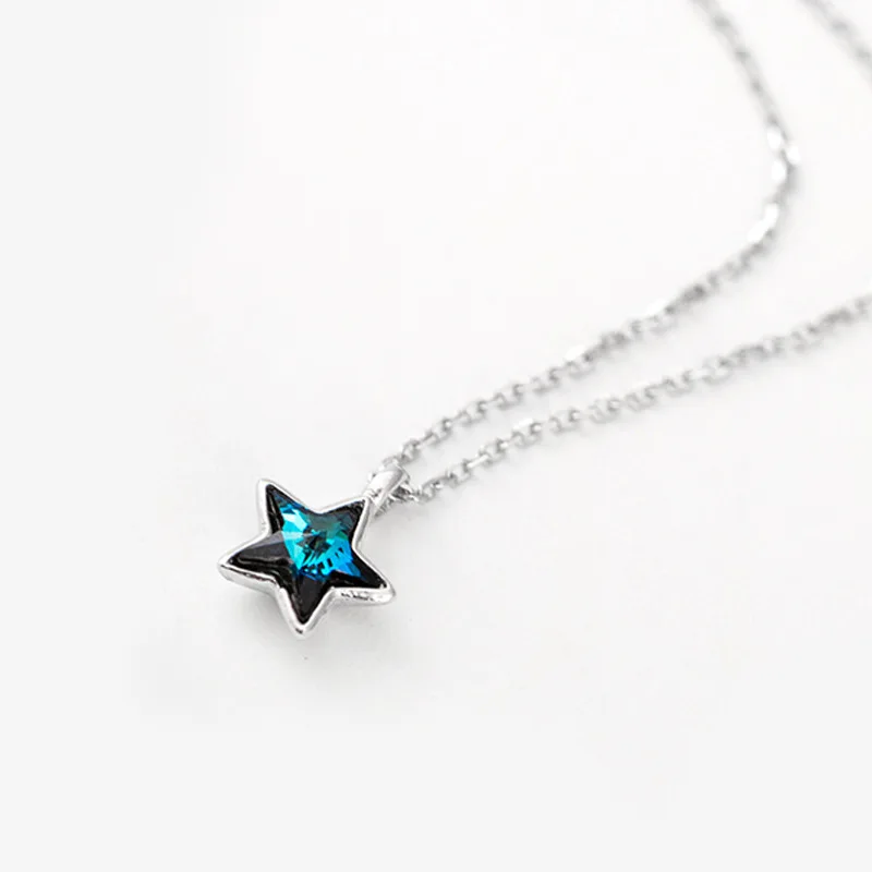 

New forest small fresh blue star necklace crystal pendant necklace female simple wild clavicle necklace gift fashion jewelry
