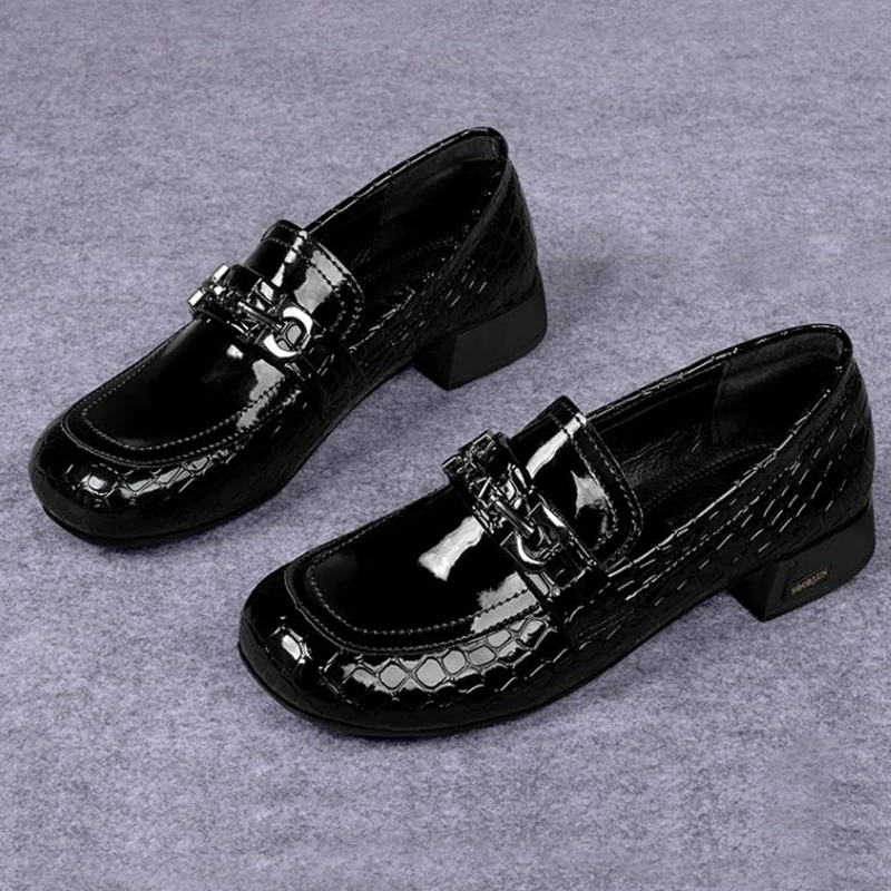 

Новинка весна-осень 2020 женские туфли на плоской подошве с круглым носком кожаные туфли на толстом каблуке в европейском и американском стиле