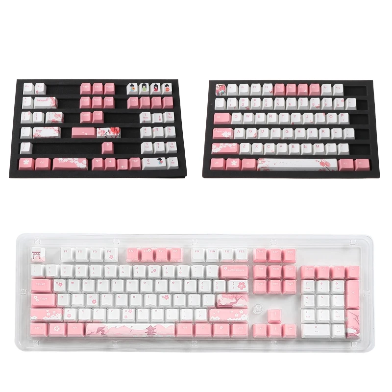 

104 OEM PBT Keycaps Full Set Mechanical Keyboard Keycaps PBT Dye-Sublimation Cherry Blossom Keycaps