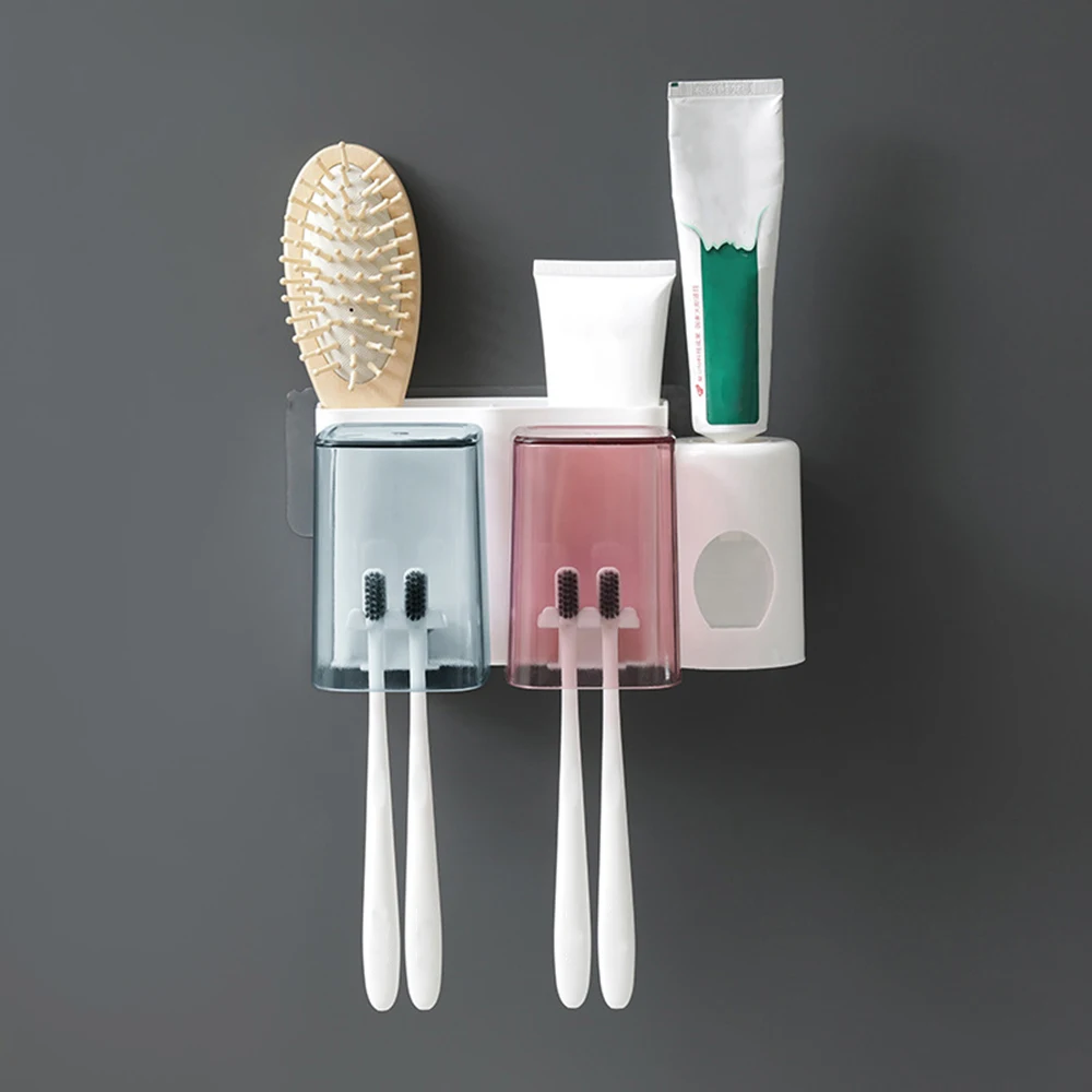 

Toothpaste Toothbrush Holder Transparent Wall-mounted Toothbrush Holder with Brush Cup Toothpaste Storage Rack Bathroom Shelf