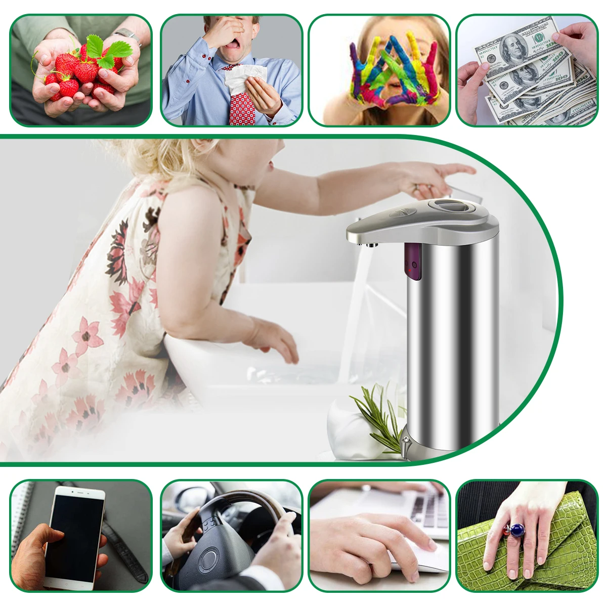 Автоматический дозатор жидкого мыла из нержавеющей стали настенный для ванной