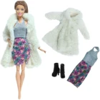 Комплект одежды для кукол, теплая белая Шуба с цветочным узором, обувь на высоком каблуке, зимняя одежда для куклы Барби, детская игрушка