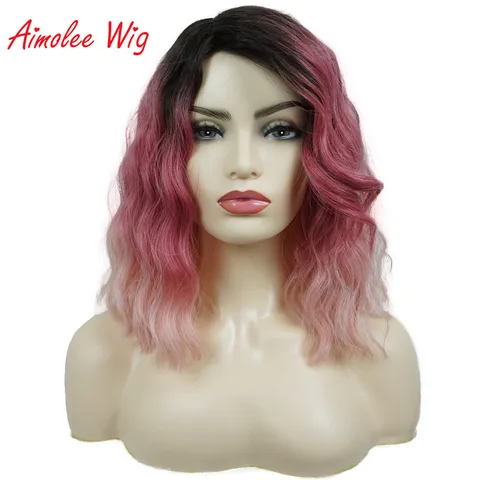Aimolee женский розовый Средний кудрявый парик с эффектом омбре, стиль «Природа», «челка», синтетические парики, волосы