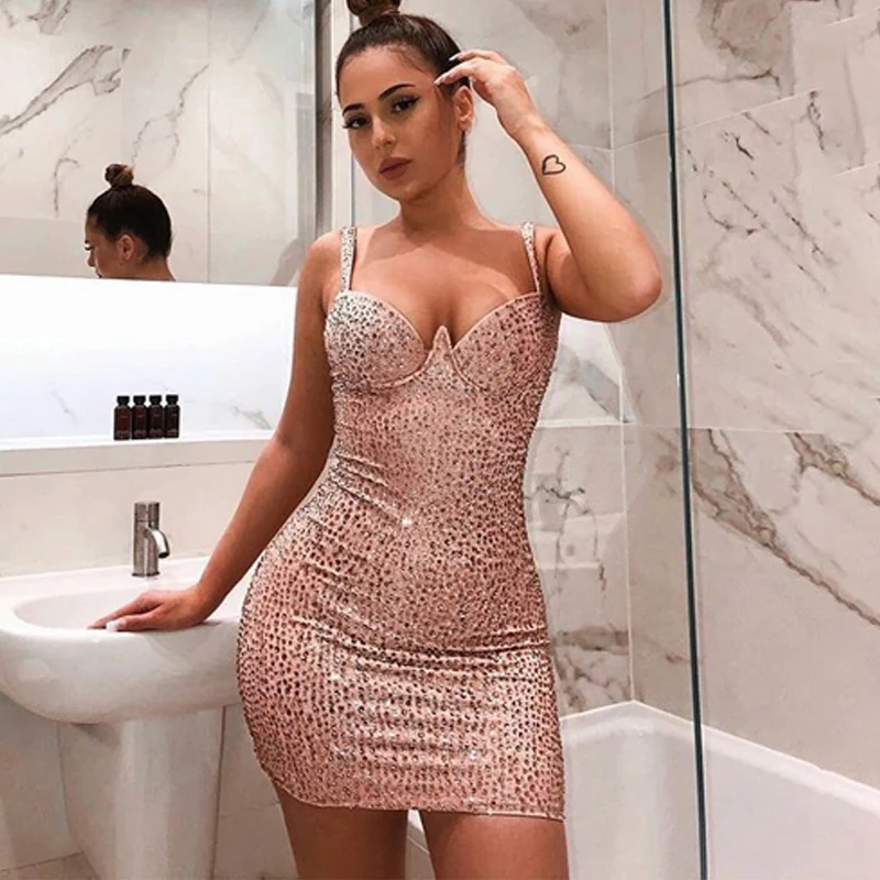Tobinoone элегантное вечернее платье с блестками vestidos Verano летнее сексуальное платье с глубоким v-образным вырезом без рукавов для ночного клуба женское платье