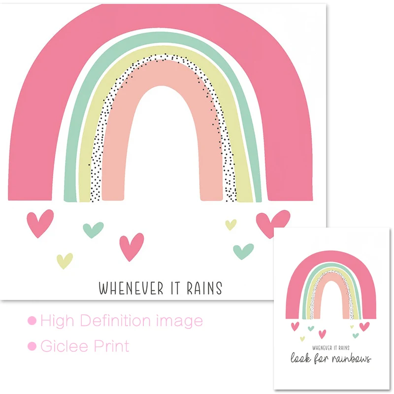 Розовые девочки только мультфильм детский плакат радуга искусство холст печать