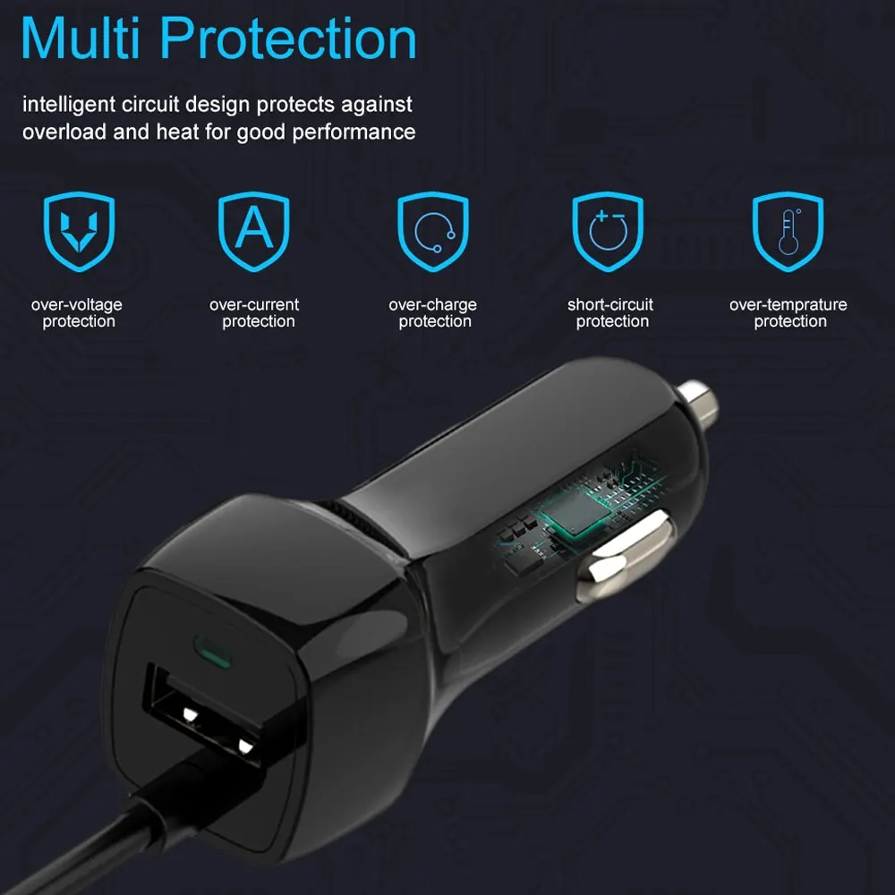 Автомобильное зарядное устройство Vehemo 2 в 1 с кабелем Type-C пружинный провод Micro Usb 5
