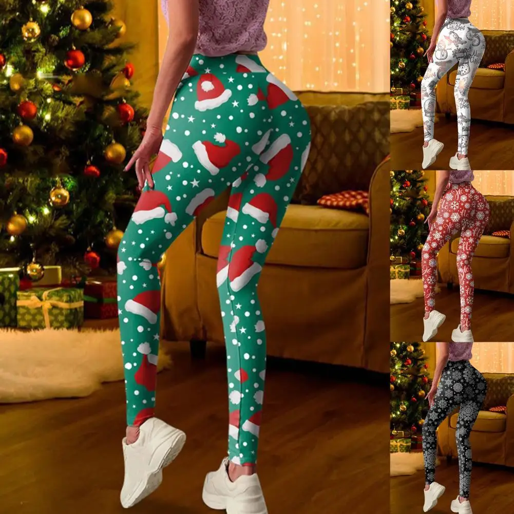 

Брюки женские облегающие с цифровым принтом, спортивная одежда для фитнеса, высокая эластичность, брюки для нового года со снежинками