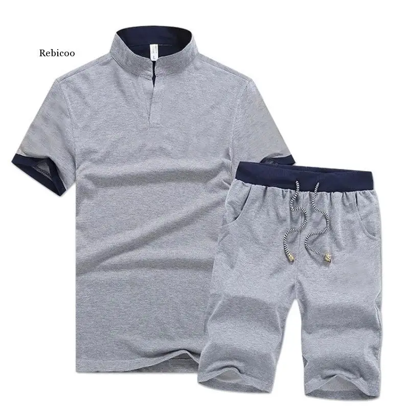 

Men Tracksuits Summer Short Sleeve Tee Shirt+Shorts Set Casaul Slim Fit Sporting Suit Mens Masculino Two Pieces Sets Hombre