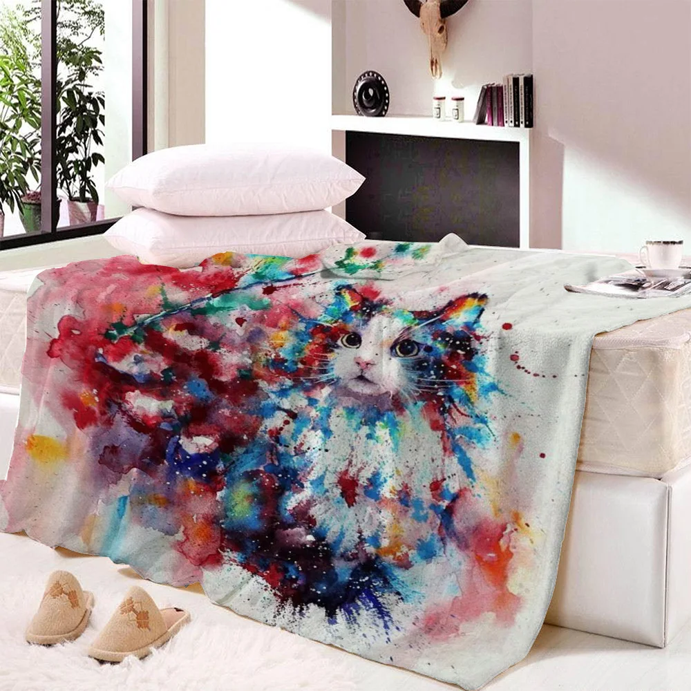 

Dropship Golden Cat Printed Velvet Plush Throw Blanket Bedspread for Kids Girls Sherpa Blanket Fleece Couch Quilt Travel