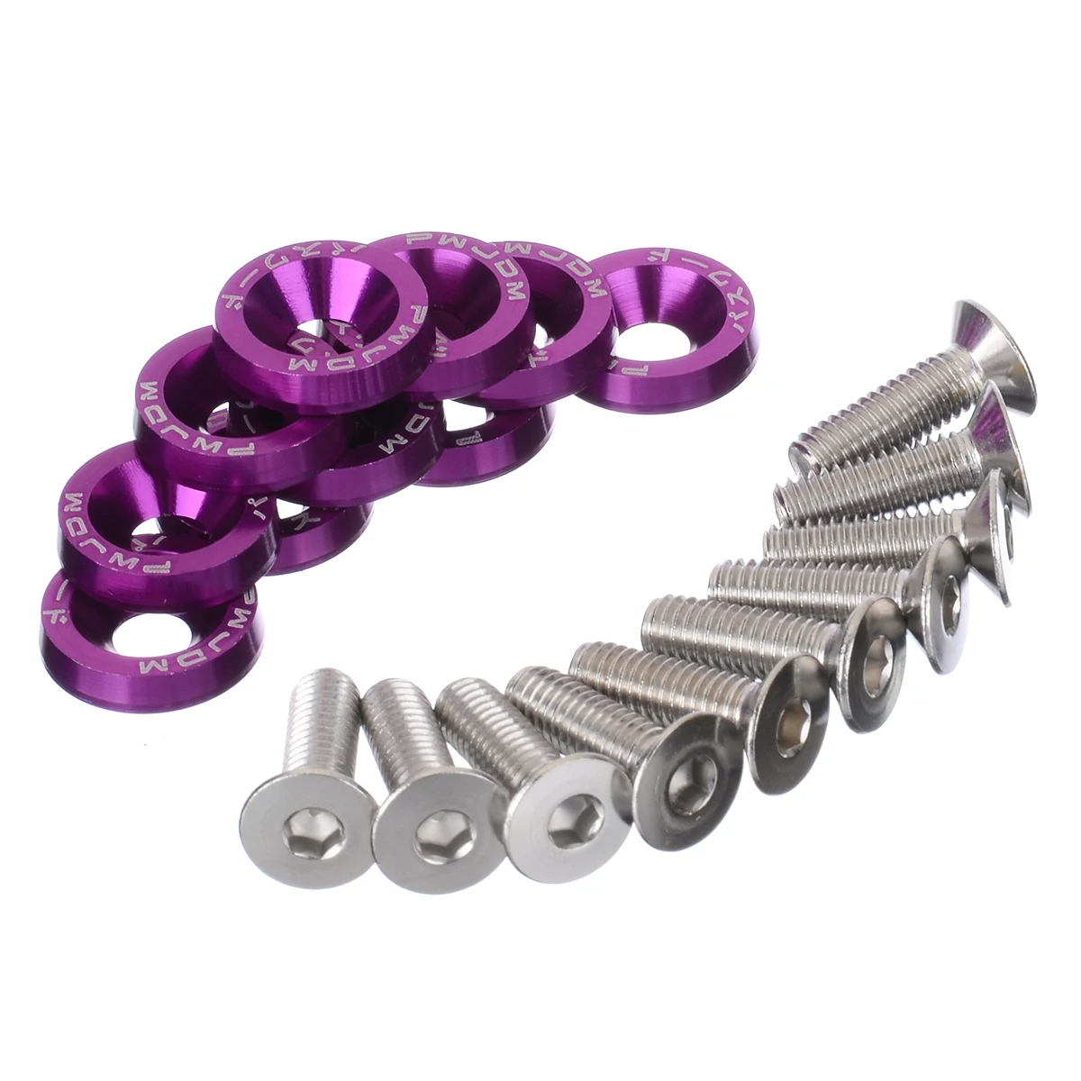 Purple 10 шт. M6x20 Размер Алюминиевый синий/черный/серебристый/красный/фиолетовый/зеленый КРЫЛО БАМПЕР шайба болт подходит 10 мм отверстие болт автомобильные аксессуары - Название цвета: Purple