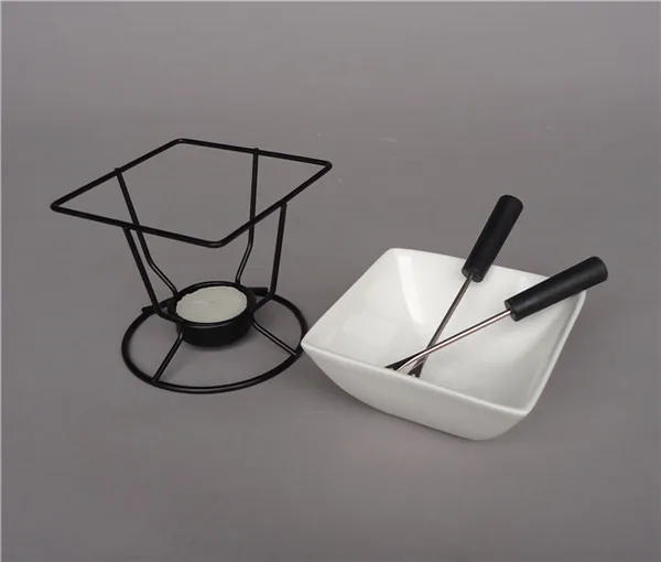 

Ceramic White chocolate melting pot with metal stand for DIY fondue