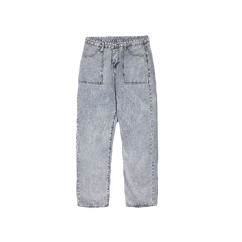 

Spring Stitching Jeans Men Korean Fashion Loose Casual Straight-leg Jeans Men Streetwear Big Pocket Wide-leg Denim Trousers Men