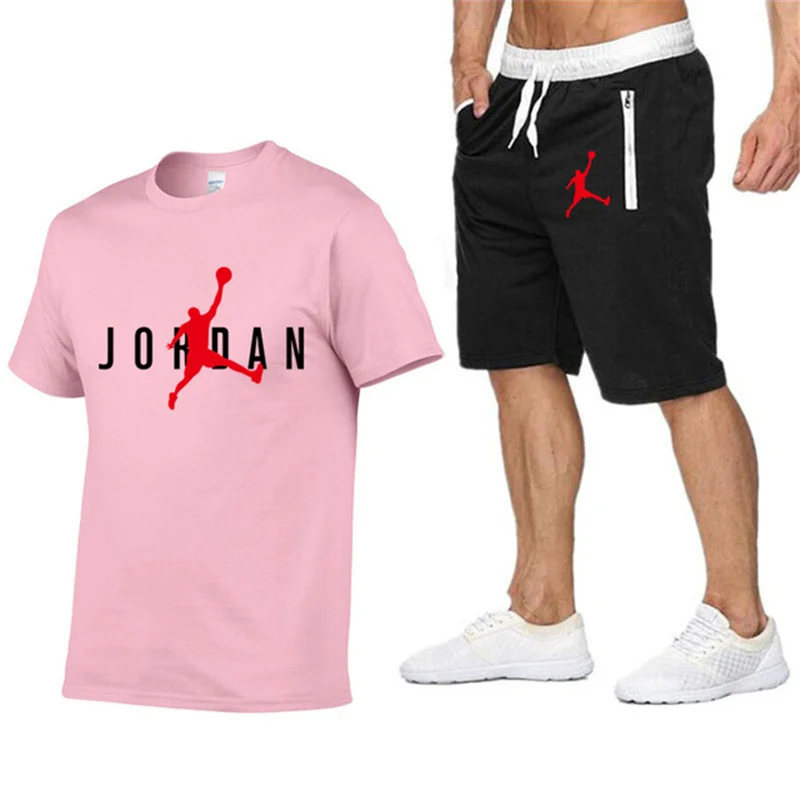 

2021 summer men's t-shirt suit 2-piece men's basketball suit sports fitness brand printing short sleeve + shorts men's suit
