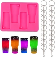 tumbler silicone mold diy tumbler cup keychain mold with 20p key rings for perforated key chain resin clay diy craft making tool