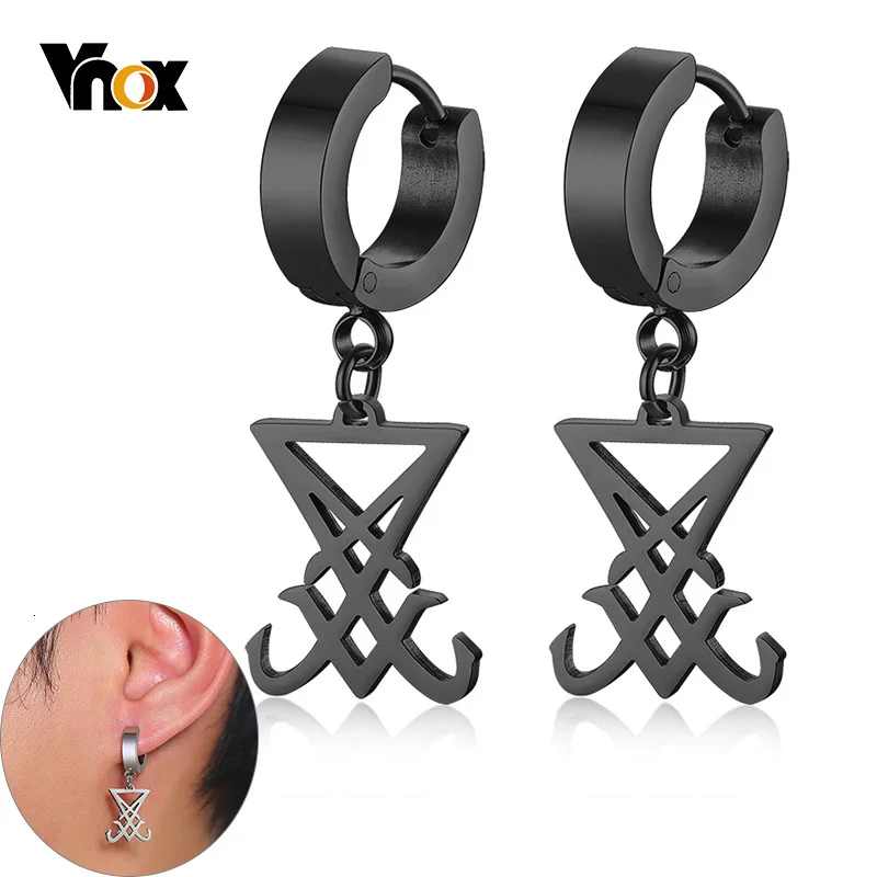 Vnox Sigil of Lucifer Длинные Висячие серьги для Для мужчин Нержавеющая сталь унисекс Brincos