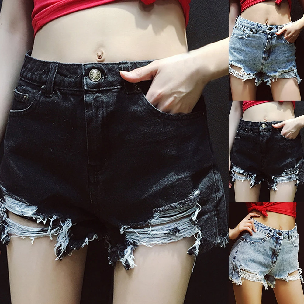 LOOZYKIT Summer Denim Short Jeans Women High Waist Hole Ripped Shorts Fashion Casual Slim Plus Size Denim Shorts Female