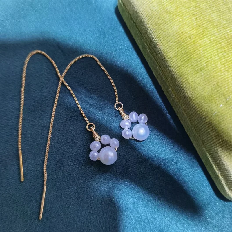 

hot selling female simple small white natural real pearl long chain dangle earring handmade girl jewelry bridal new design gift