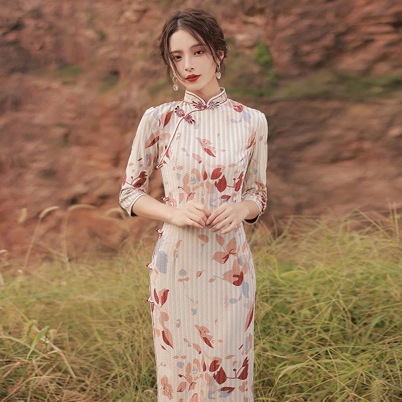 

Girl Slim Long Qipao Chinese Dress Modern Eleganti Women Cheongsams Robe Orientale Vintage Traditional Vestido Chino New Hanfu