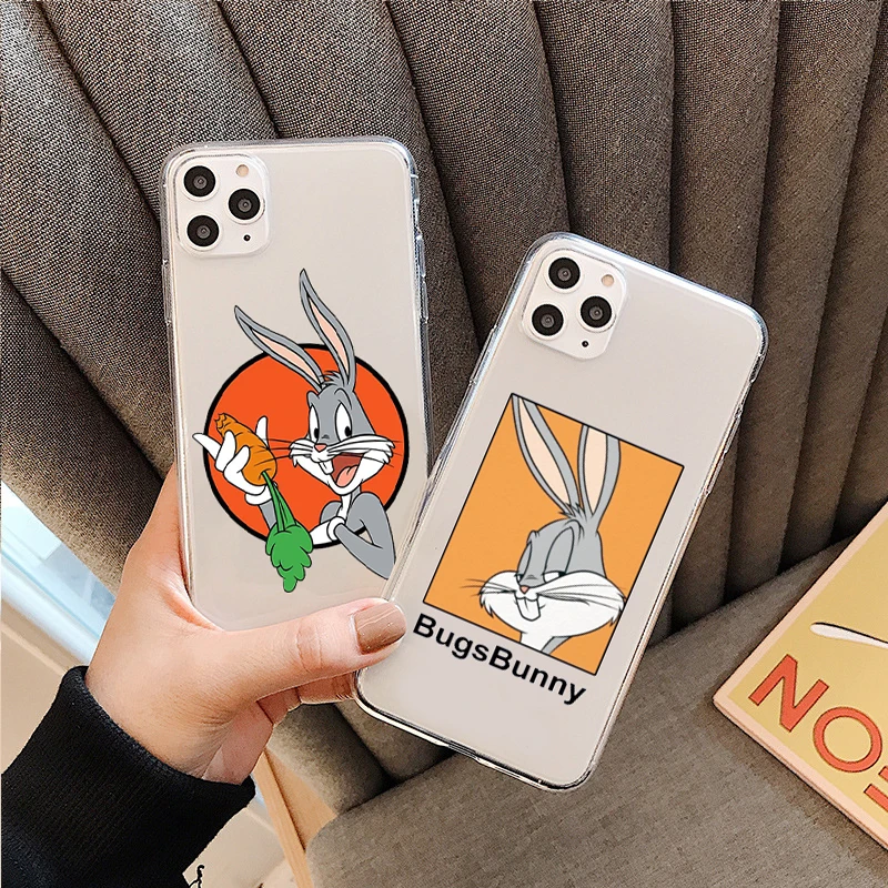 

Funny Cartoon Bunny hare Phone Cover For iPhone 11 12 13Pro Max X XR XS Max 6 6S 7 8 Plus 13Mini SE Clear Soft Silicone TPU Case