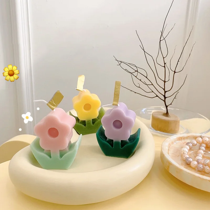 

INS Flower Scented Wax Candle Korean Home Decoration Flower Ornament Fragrance Handmade Floret Candles Candlestick Decorations